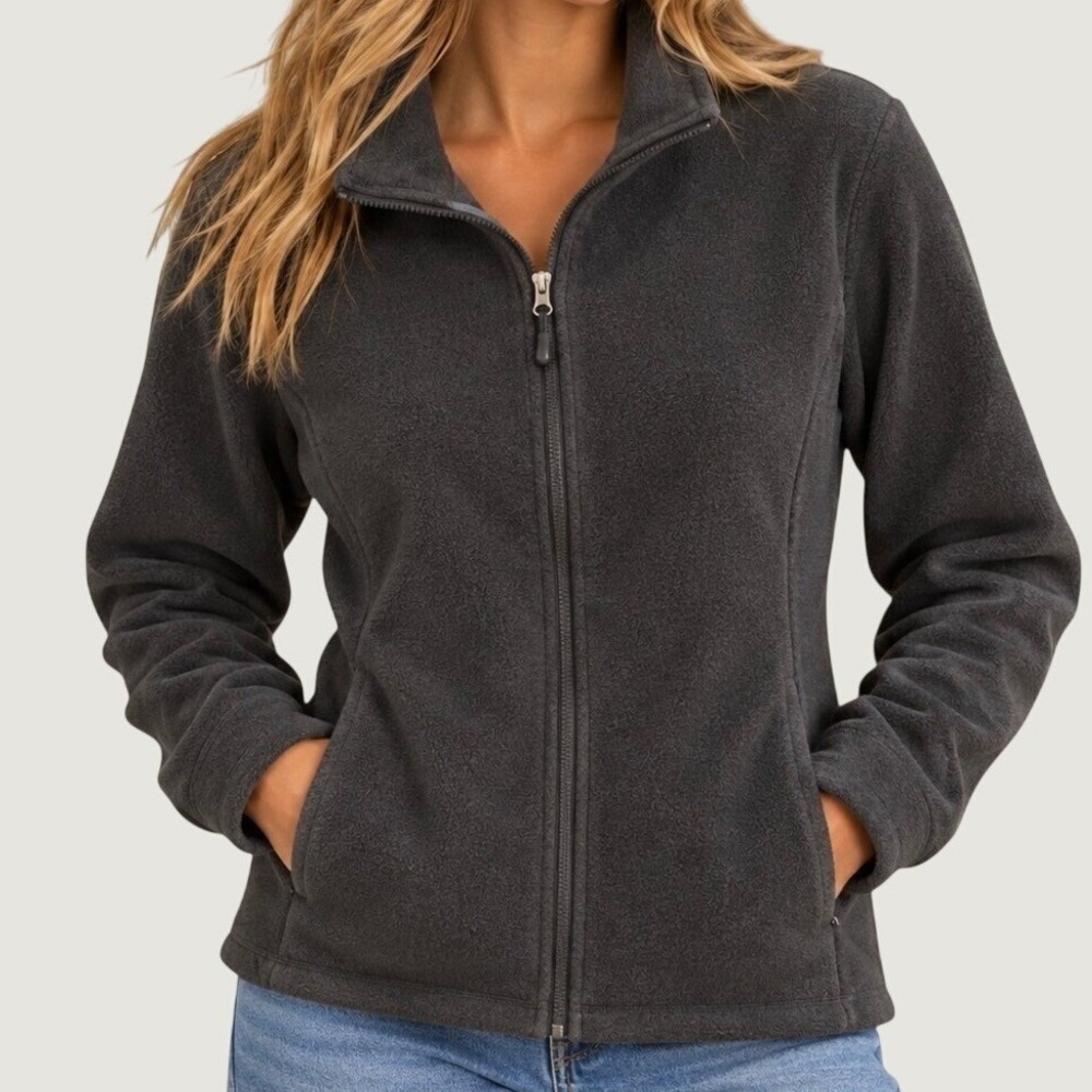 32 Degrees Heat Fleece Jacket Size M Gray Good Full Zip Mock Neck Pocket